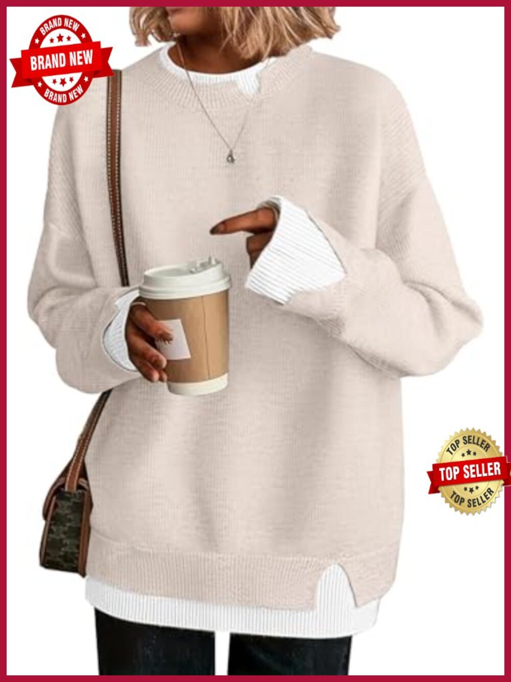 Women's Oversized Cut-Out Knit Pullover Sweater Drop Shoulder Long Sleeve